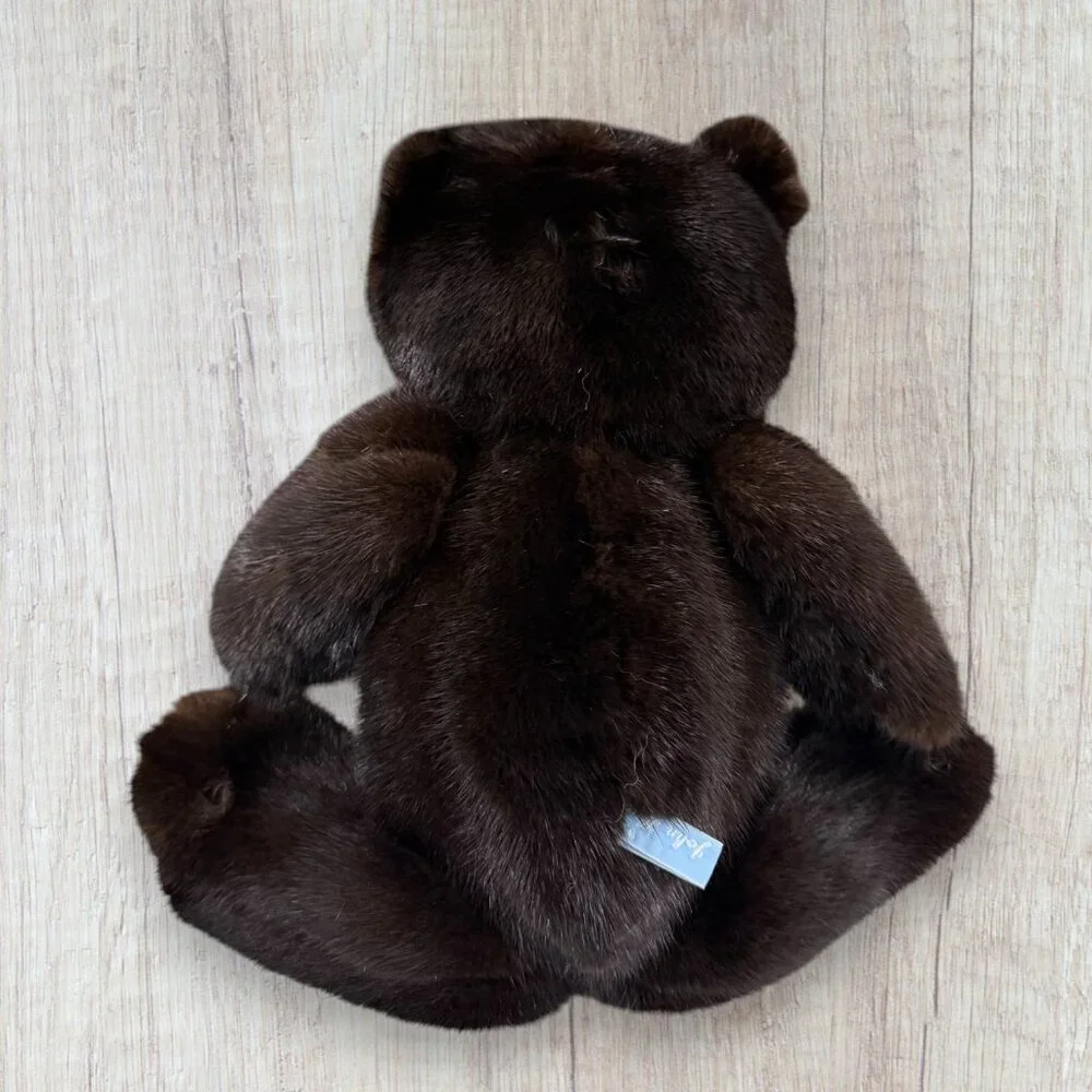 John Hubert Handmade Real Mink Teddy Bear Jointed 14” Suede Paws Collectible